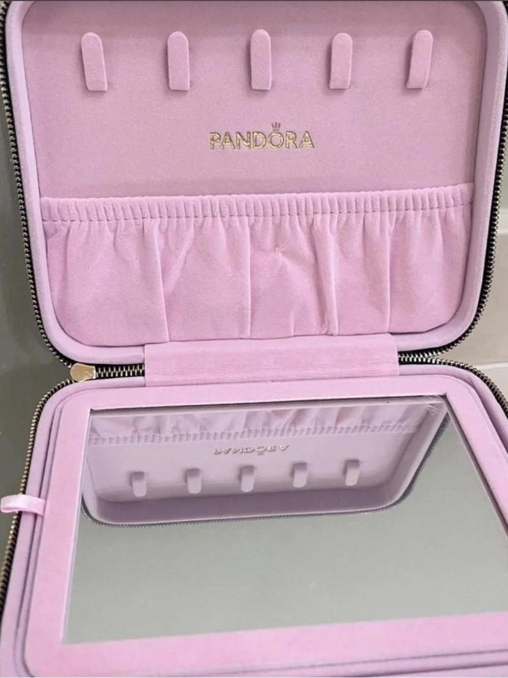 Pandora Light Pink Travel Jewelry Case with Mirror - Picture 1 of 4